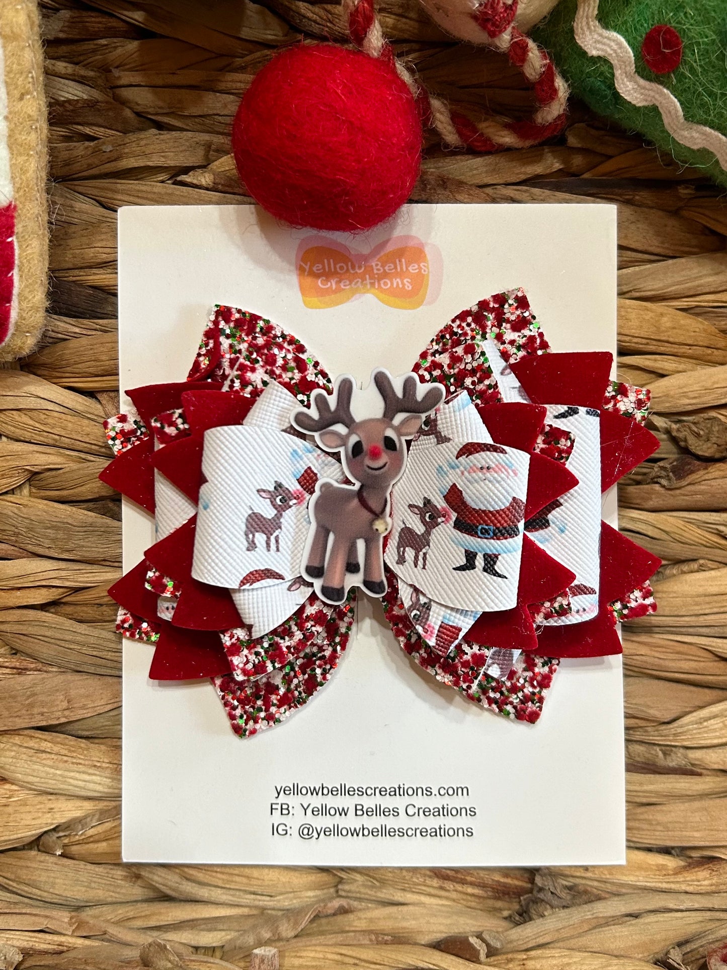 Christmas Rudolph Red Hair Bow Clip