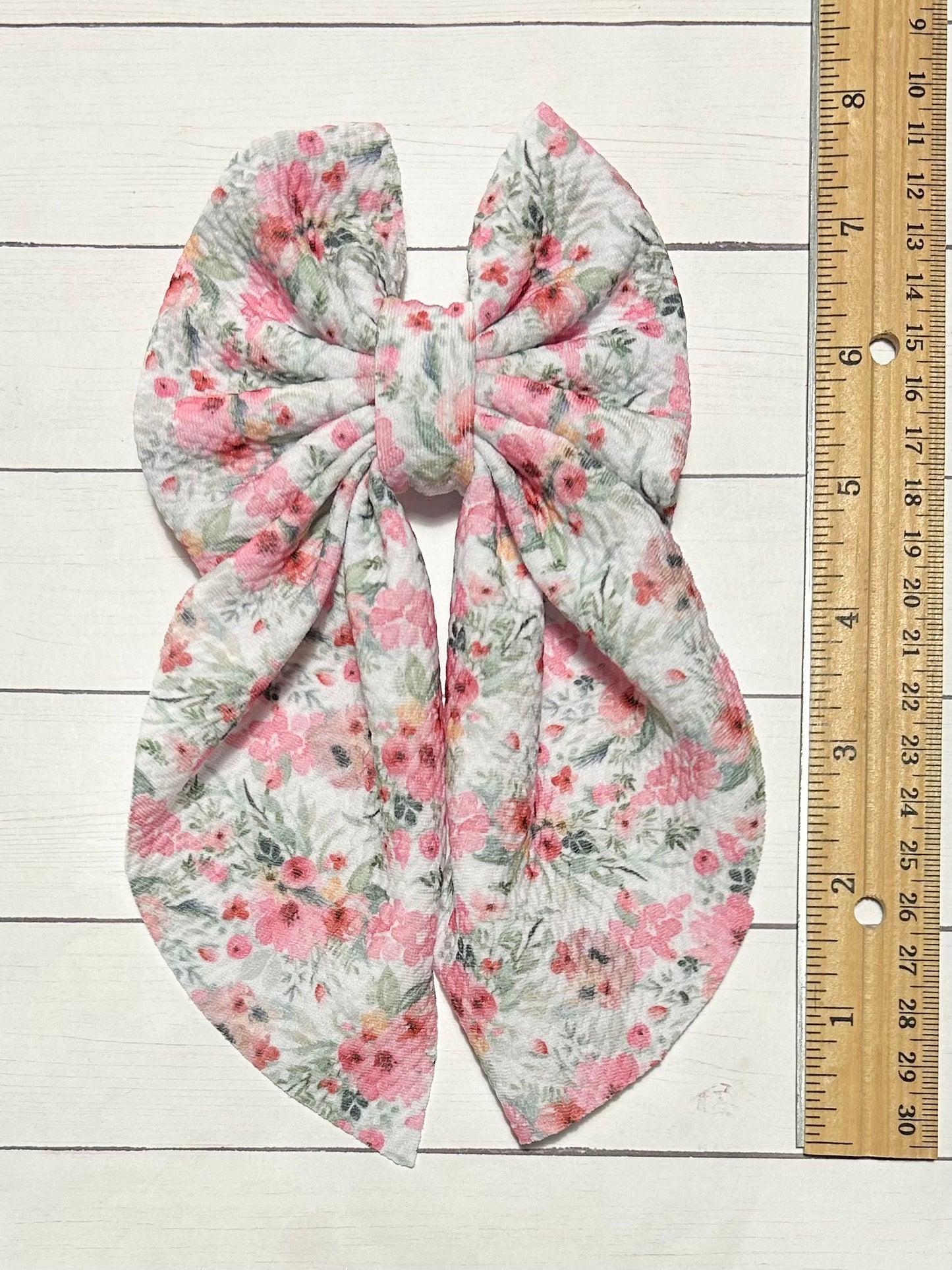 Pink Floral Long-tailed Hair Bow Clip