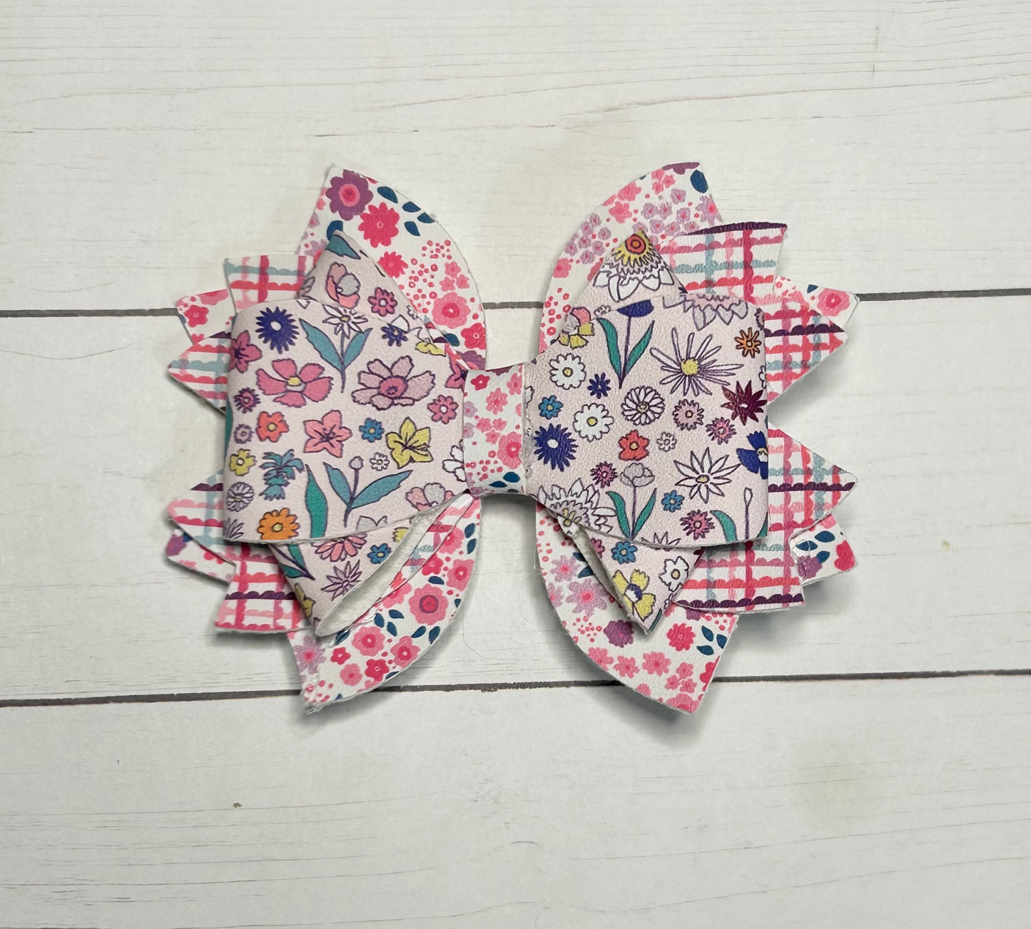 Medium Pink Floral Hair Bow Clip