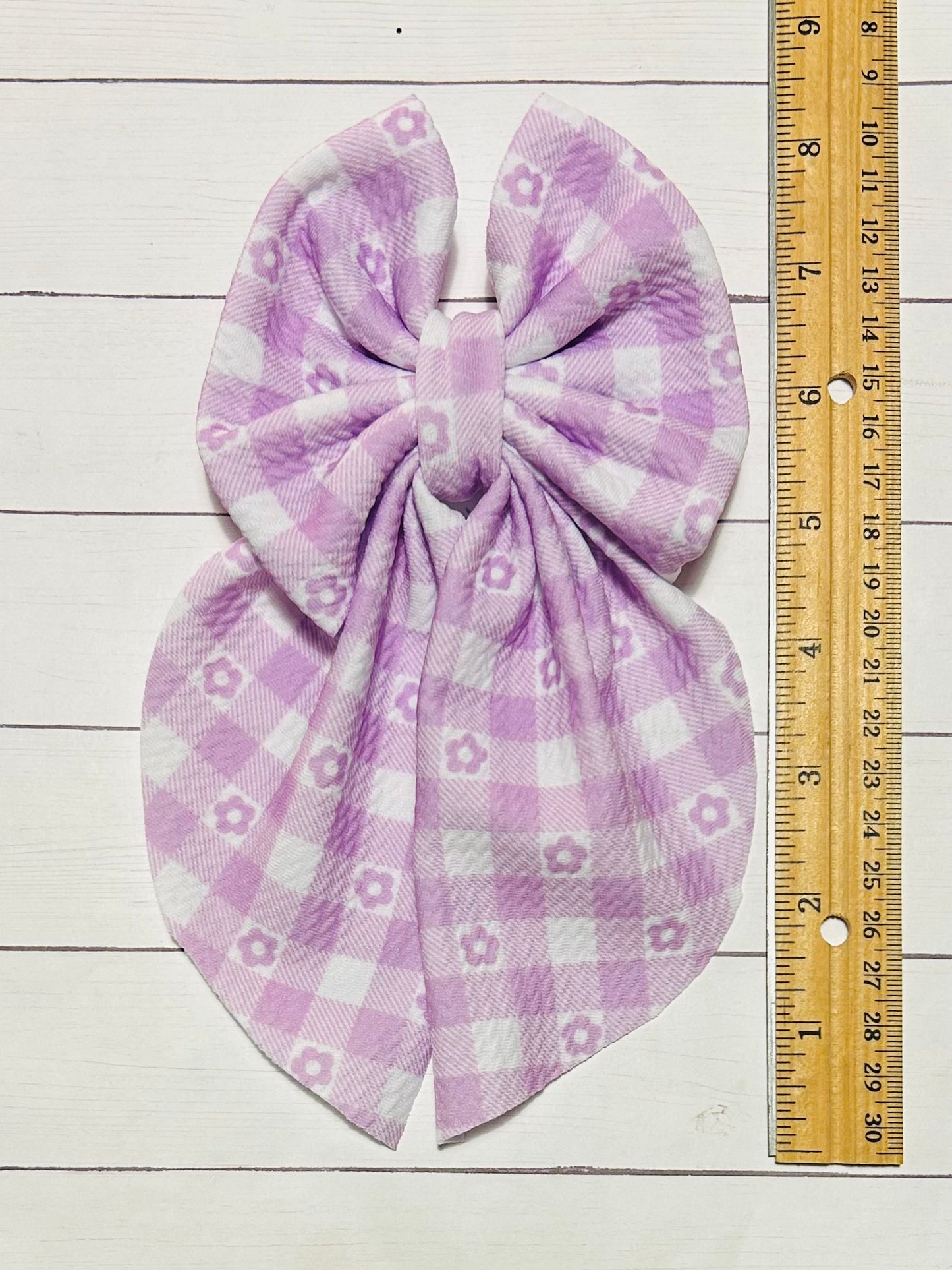 Purple Gingham Long-tailed Hair Bow Clip