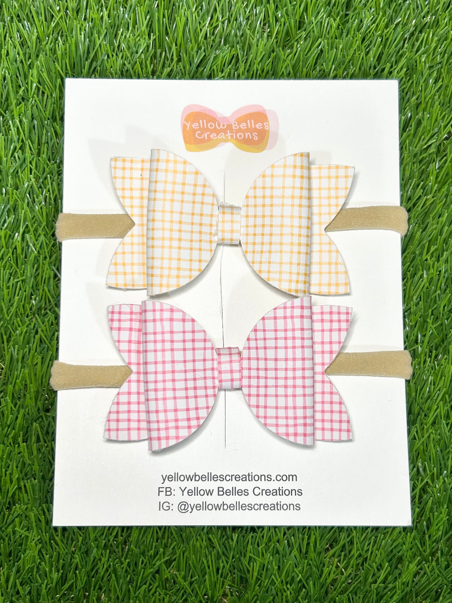 Pink Yellow Spring Headband Bows 2 Pack