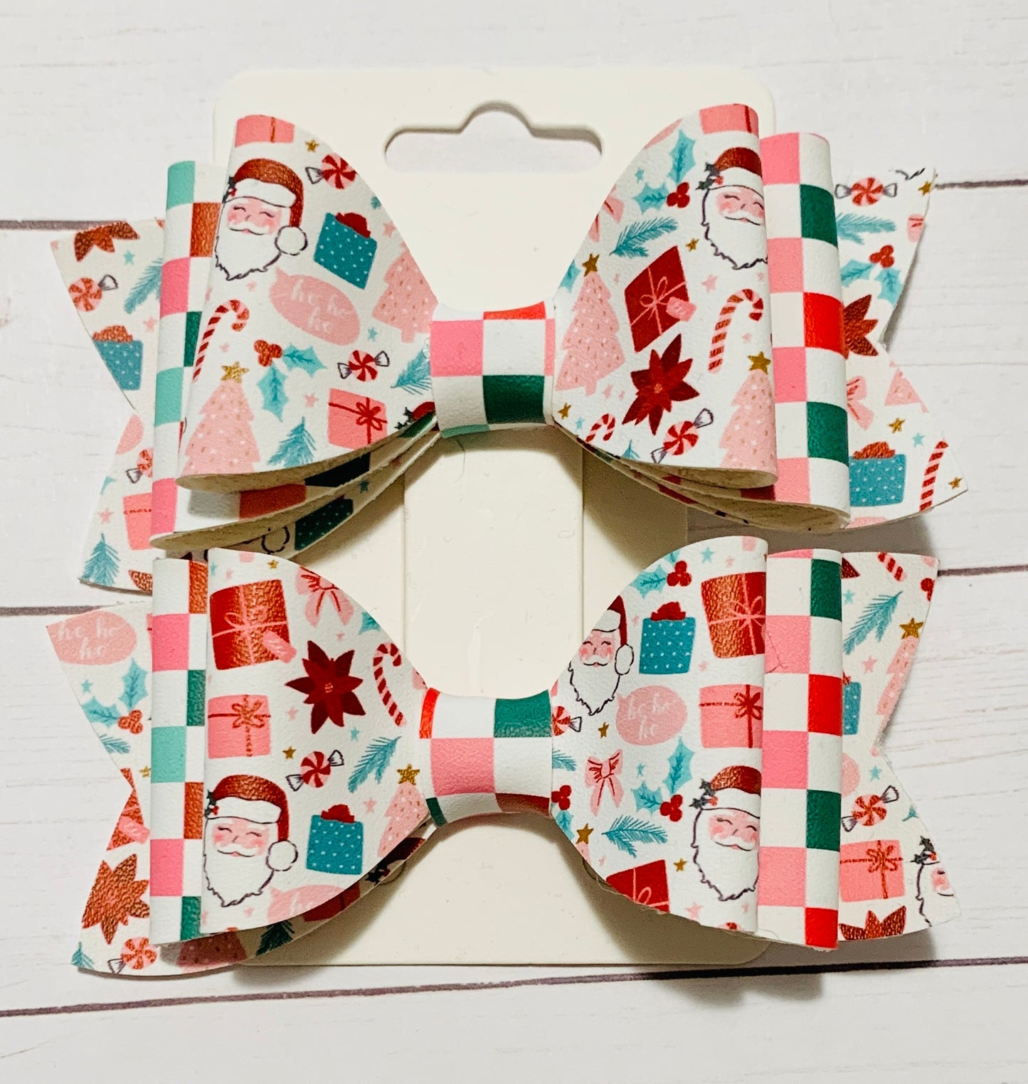 Christmas Items Checkered Set of Two Pig Tails Hair Bow Clips