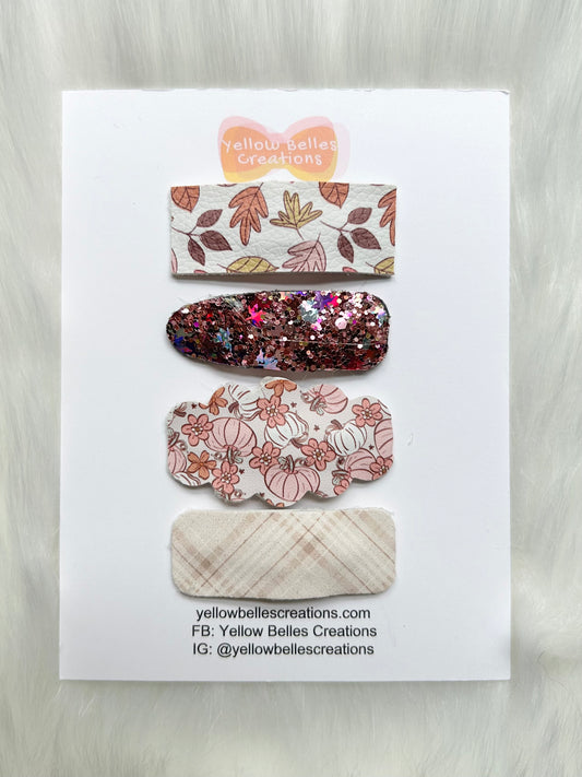 Fall Leaves Pumpkins Set of Four Hair Snap Clips