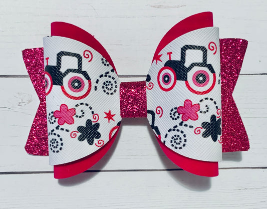 Pink Tractor Hair Bow Clip