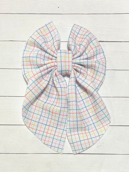 Long-tailed Rainbow Window Pane Hair Bow Clip