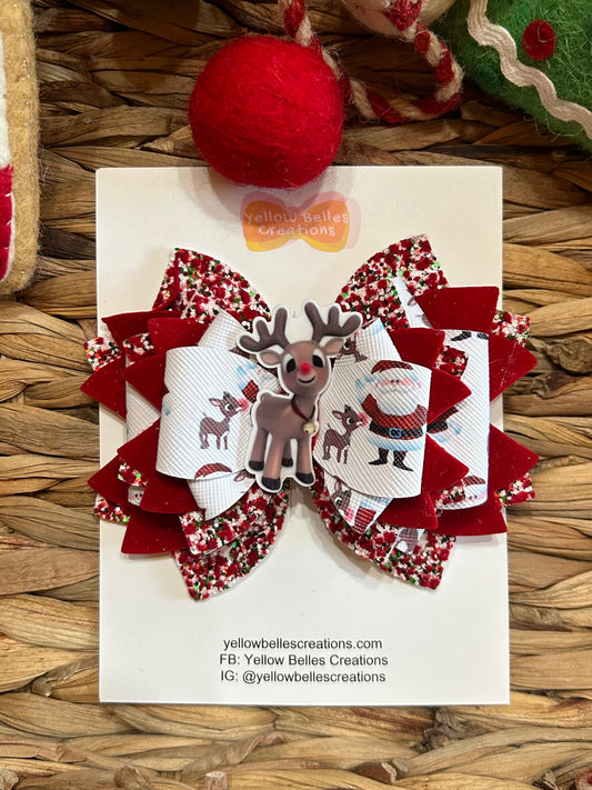 Christmas Rudolph Red Hair Bow Clip