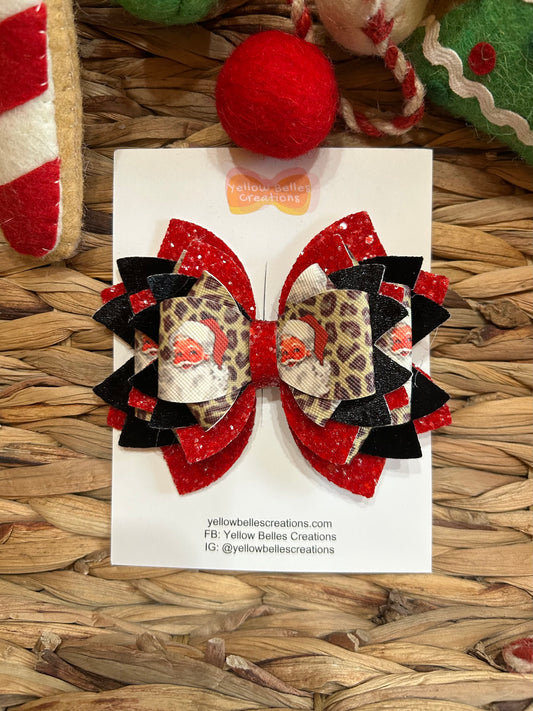 Christmas Leopard Print Santa Hair Bow Clip