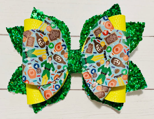 Christmas Buddy the Elf Green Glitter Hair Bow Clip