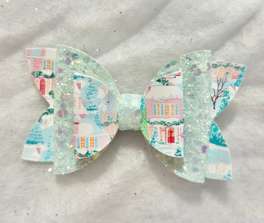 Winter Scene Small Hair Bow Clip