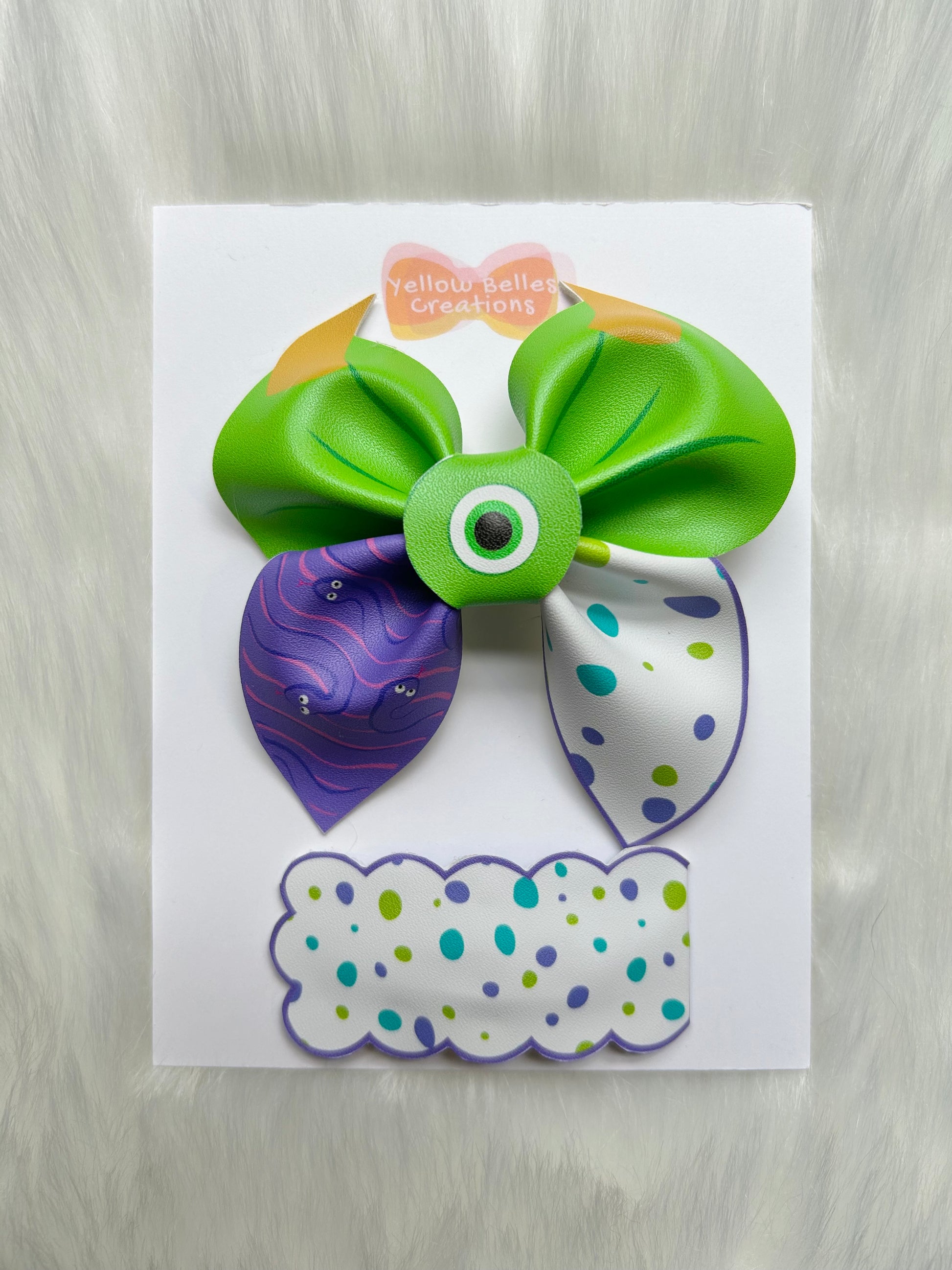 monsters inc bow Monsters Inc. Mike W. Hair Bow and Snap Clip Set – Yellow Belles Creations