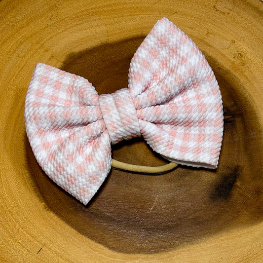 Pink Gingham Baby Bow Headband