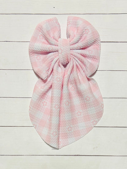 Pink Gingham Long-tailed Hair Bow Clip