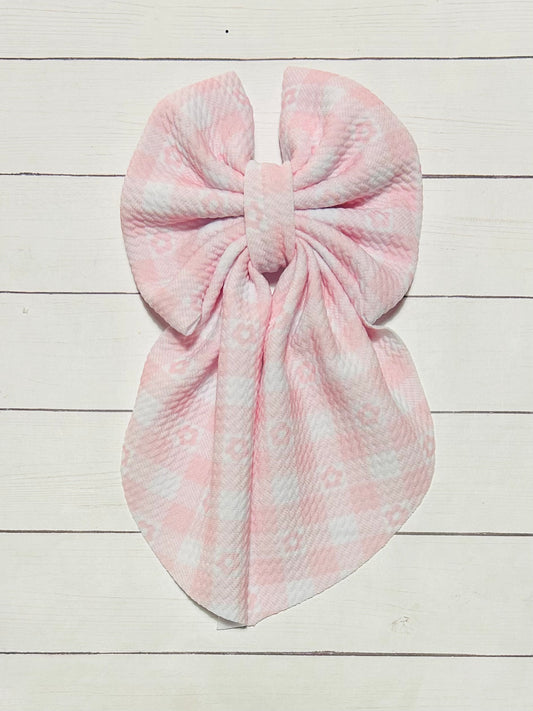 Pink Gingham Long-tailed Hair Bow Clip