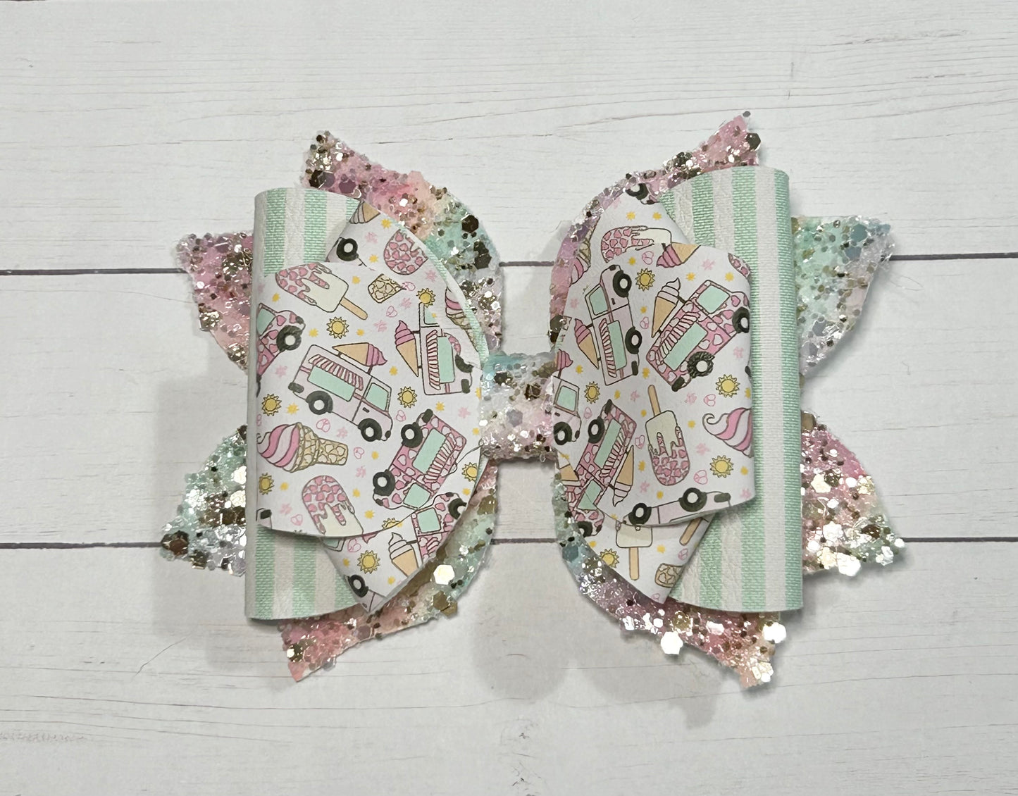 Ice Cream Truck Glitter Hair Bow Clip