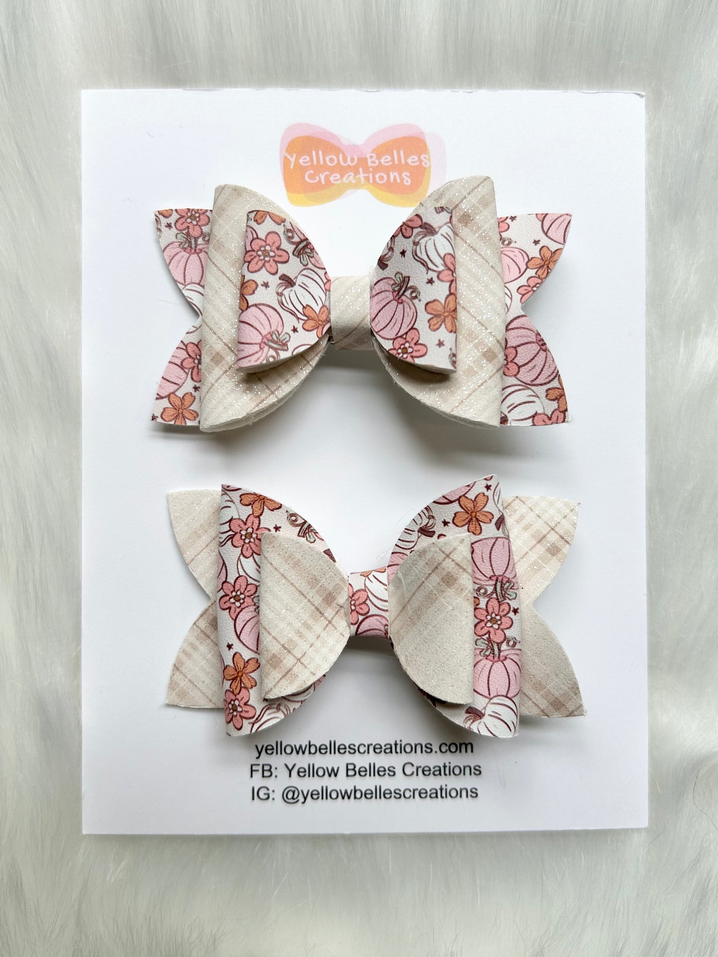 Fall Pink Pumpkins Set of Two Hair Bow Clips