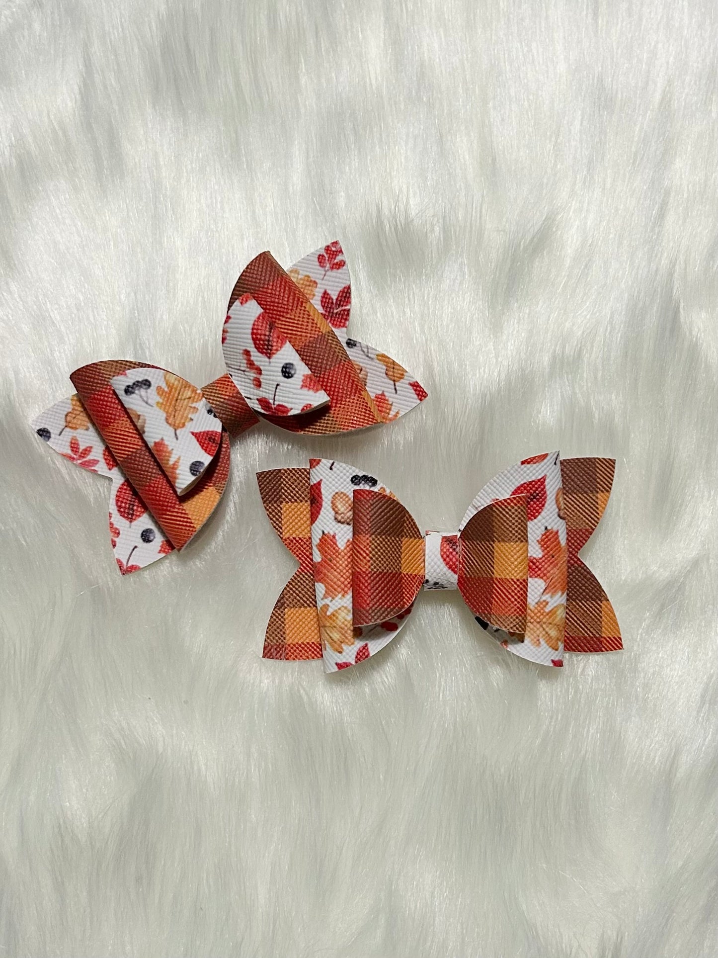 Fall Plaid Leaves Set of Two Hair Bow Clips