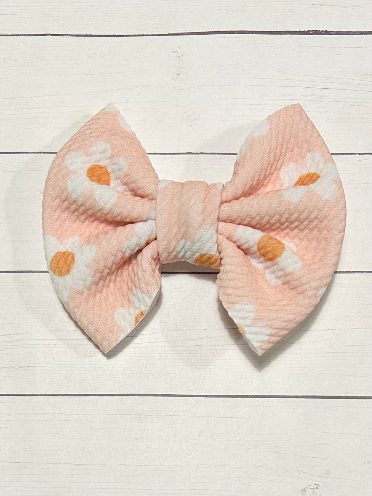 Pink Daisy Fabric Hair Bow Clip