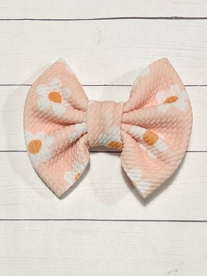 Pink Daisy Fabric Hair Bow Clip