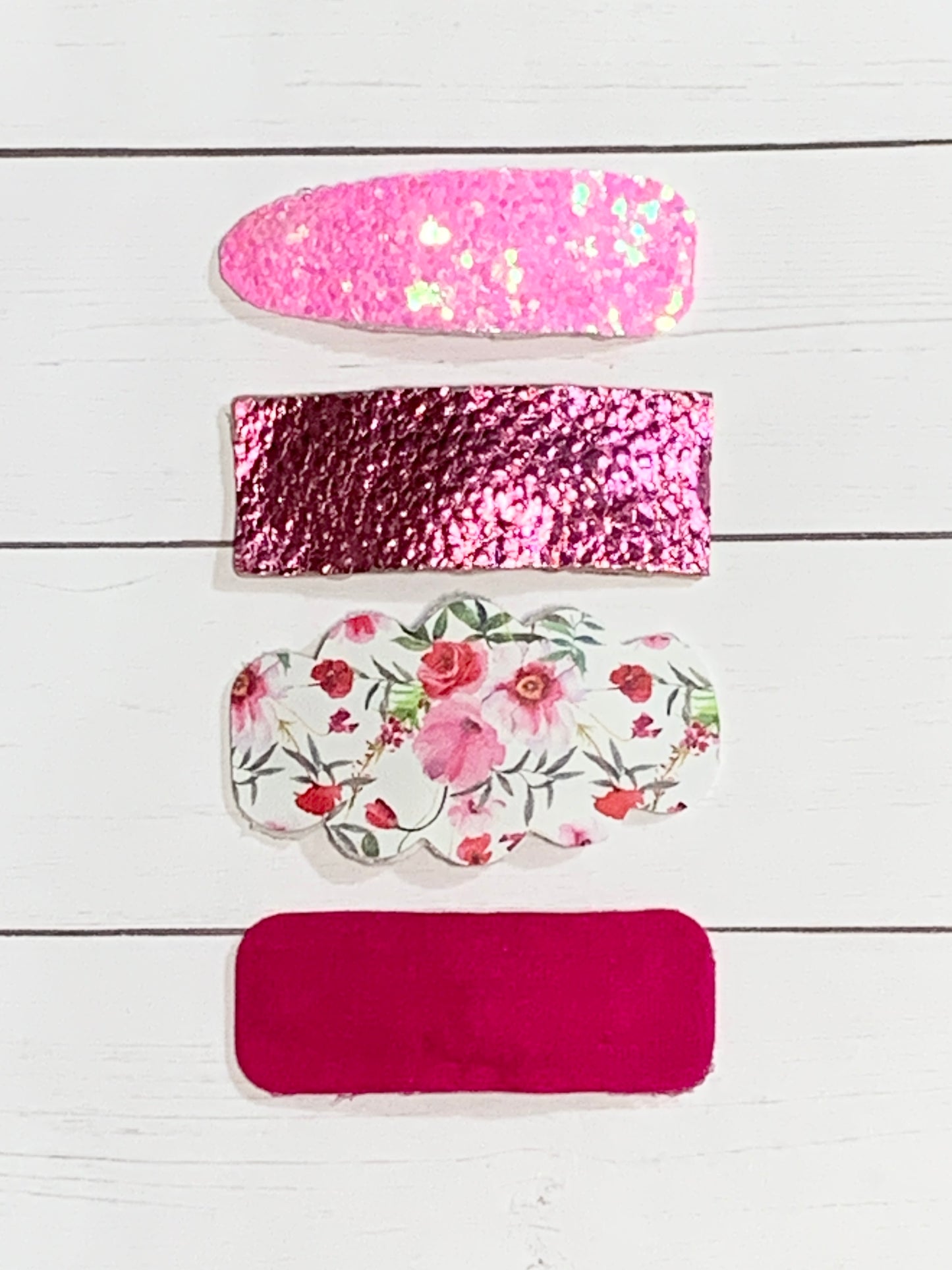 Pink Floral 2” Snap Clip Set