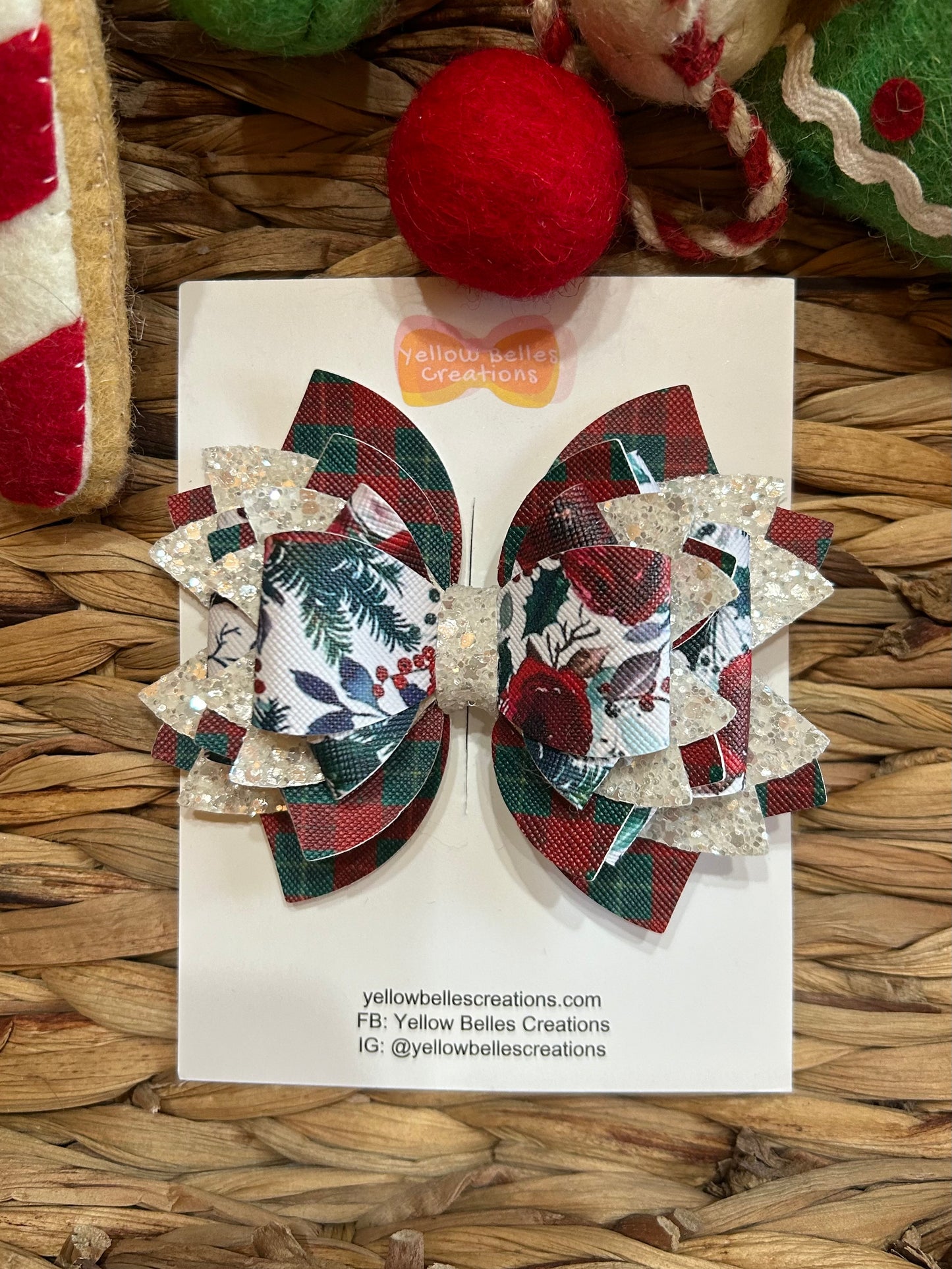 Christmas Floral Hair Bow Clip