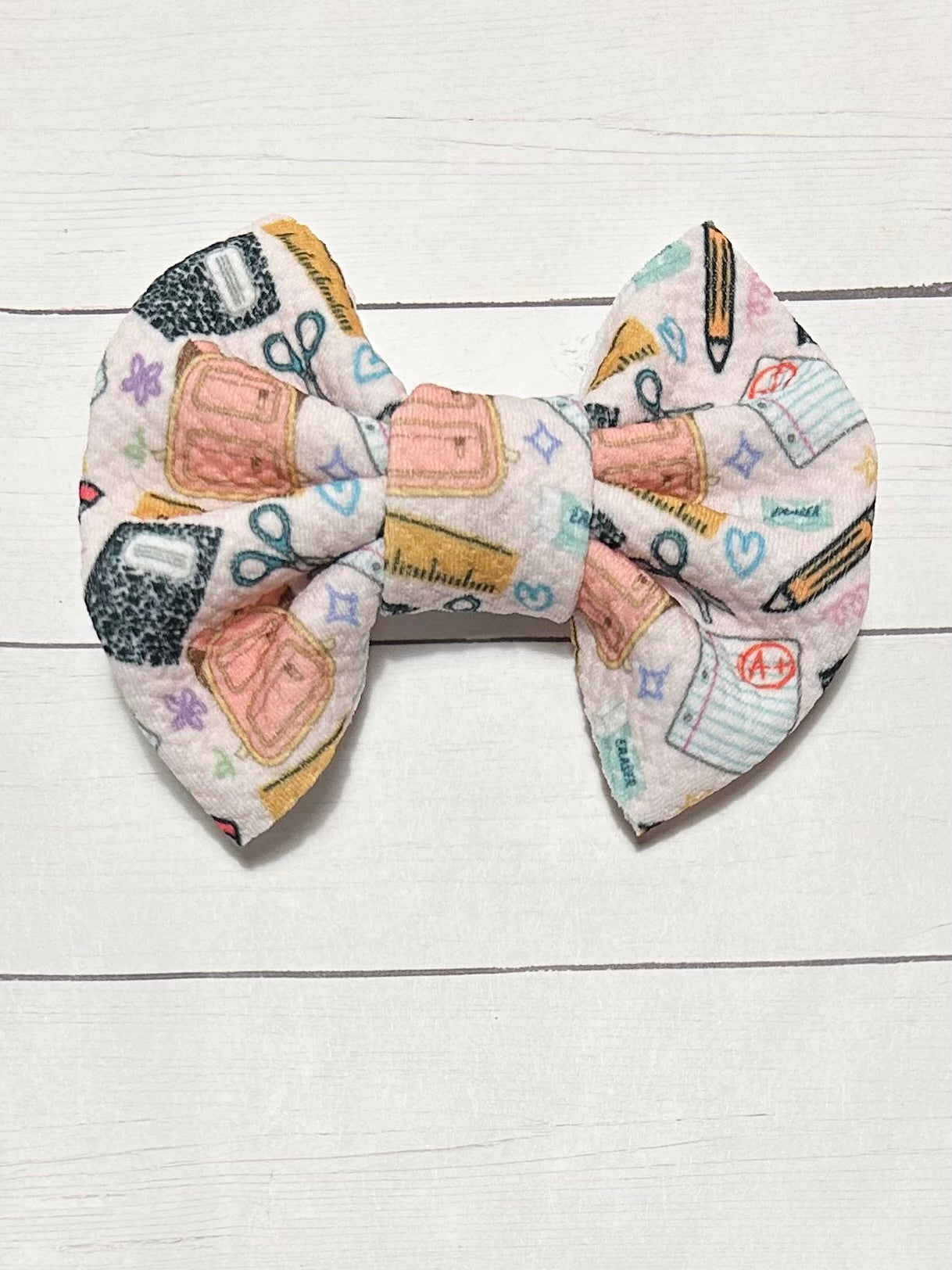 Back to School Fabric Hair Bow Clip