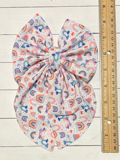 Long-tailed Multi Rainbow Fabric Hair Bow Clip