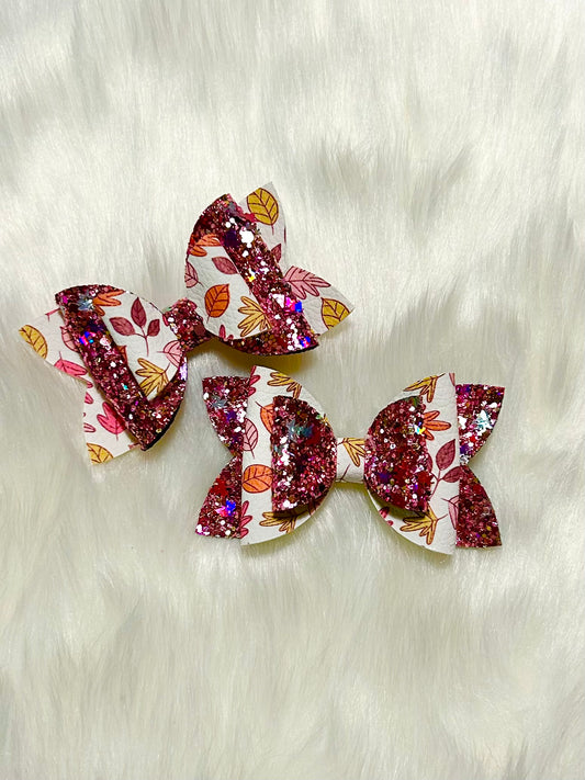 Fall Glitter Leaves Set of Two Hair Bow Clips