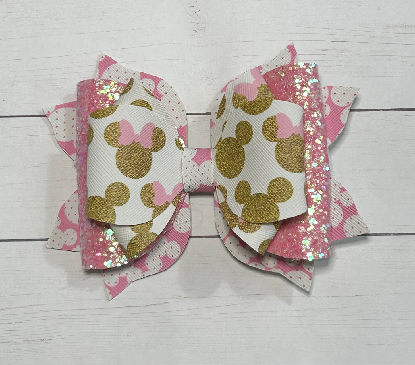 Minnie Mouse Mickey Mouse Gold Pink Glitter Hair Bow Clip