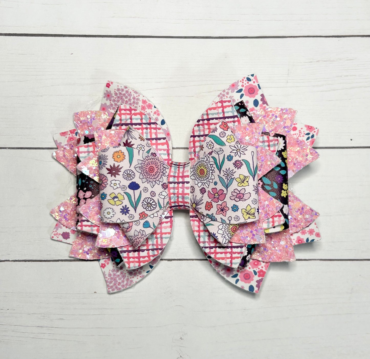 Large Pink Floral Hair Bow Clip