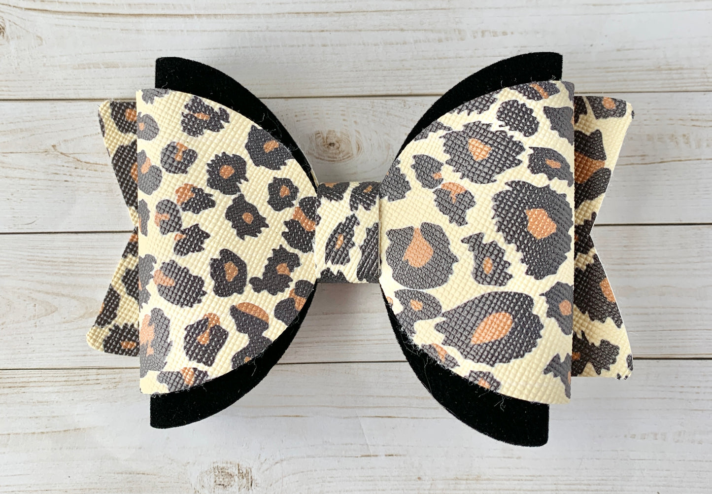 Leopard Print Black Velvet Hair Bow Clip