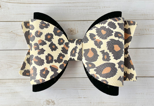 Leopard Print Black Velvet Hair Bow Clip