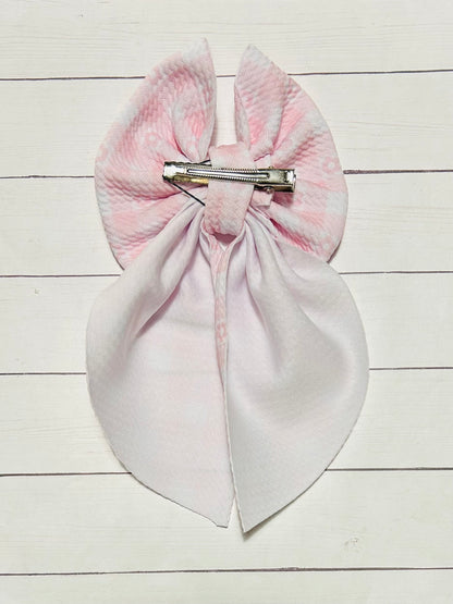 Pink Gingham Long-tailed Hair Bow Clip