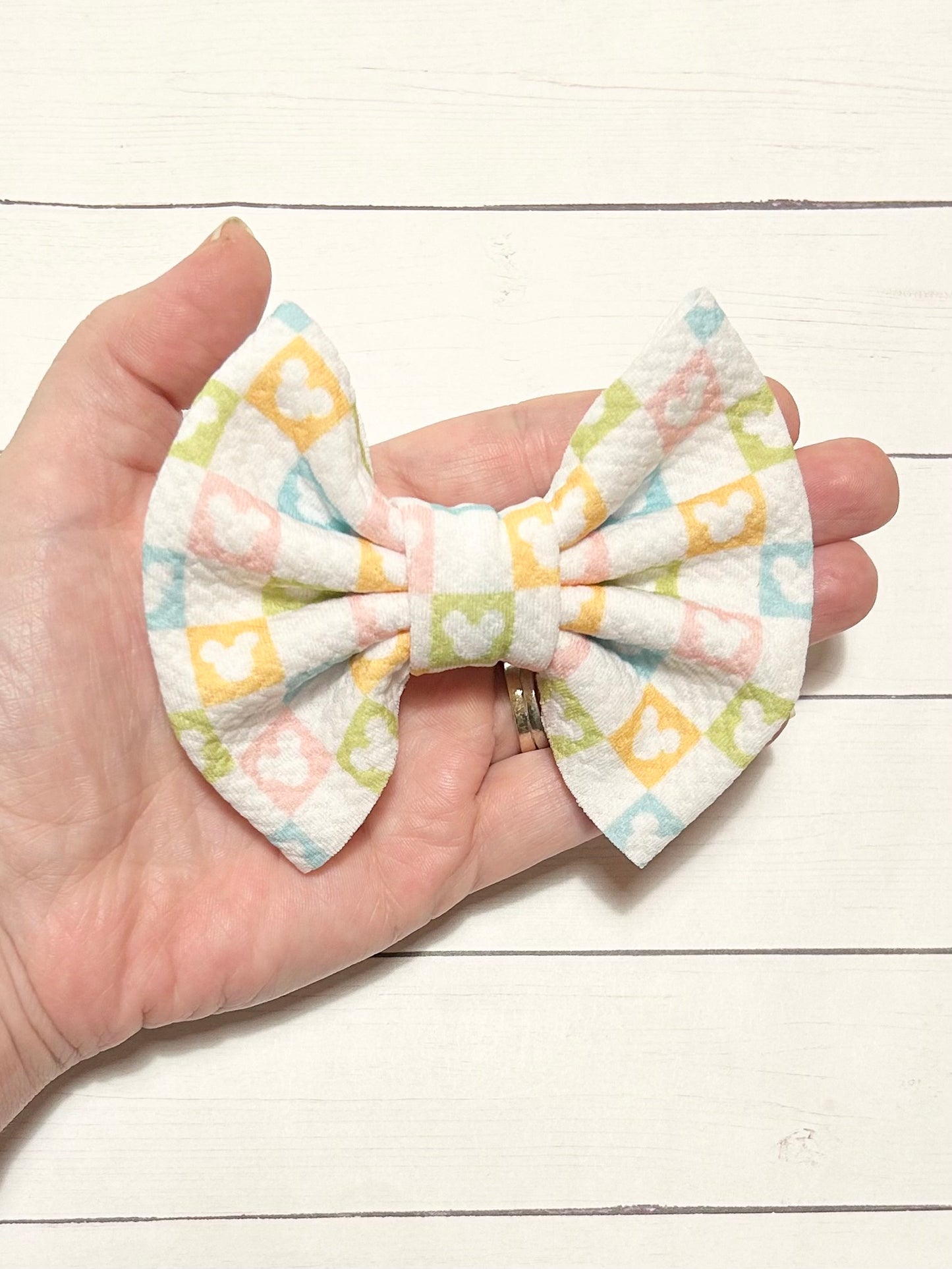 Mickey Pastel Fabric Hair Bow Clip