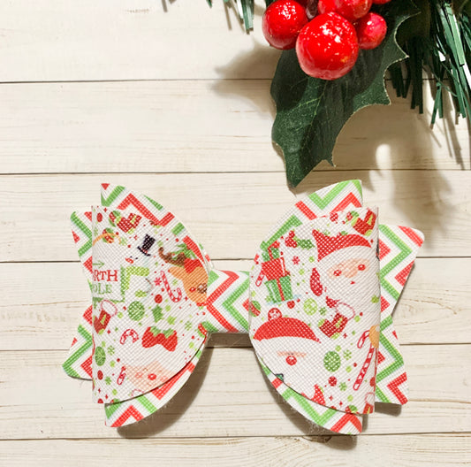 Christmas Santa Reindeer Chevron Hair Bow Clip