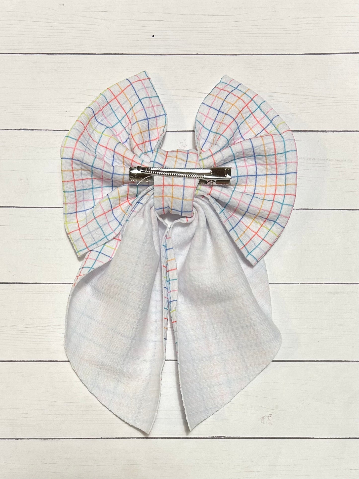 Long-tailed Rainbow Window Pane Hair Bow Clip