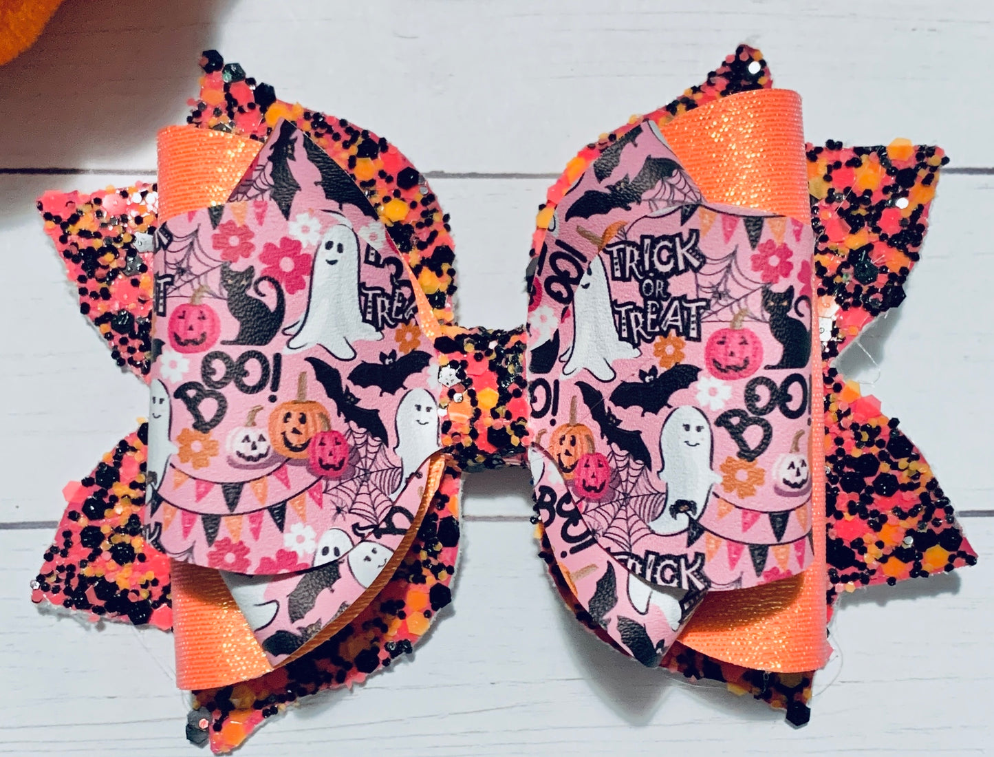 Halloween Pink Glow in the Dark Glitter Hair Bow Clip