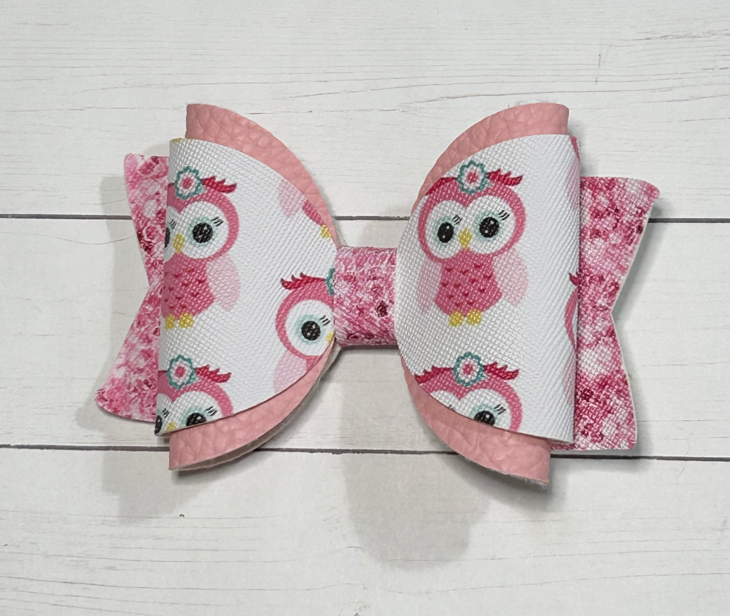 Pink Owl Hair Bow Clip