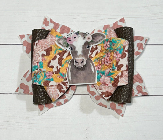 Cow Floral Hair Bow Clip