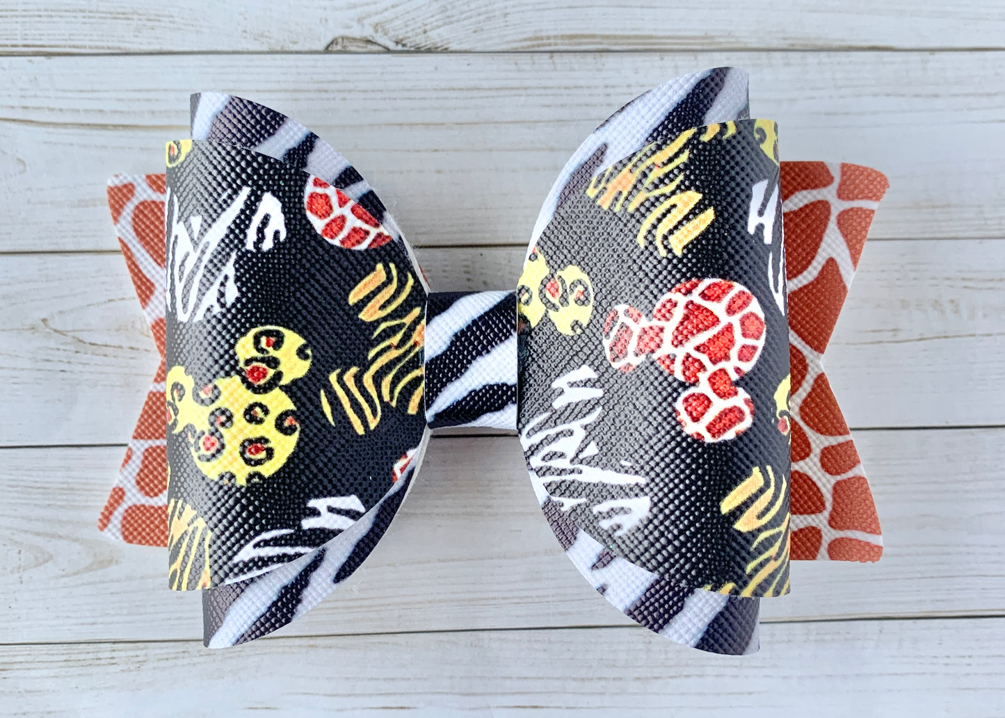 Animal Print Mickey Mouse Head Hair Bow Clip