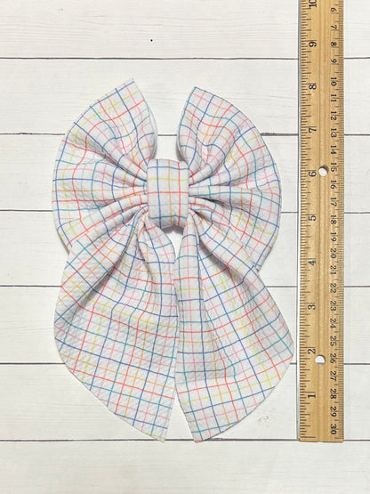 Long-tailed Rainbow Window Pane Hair Bow Clip