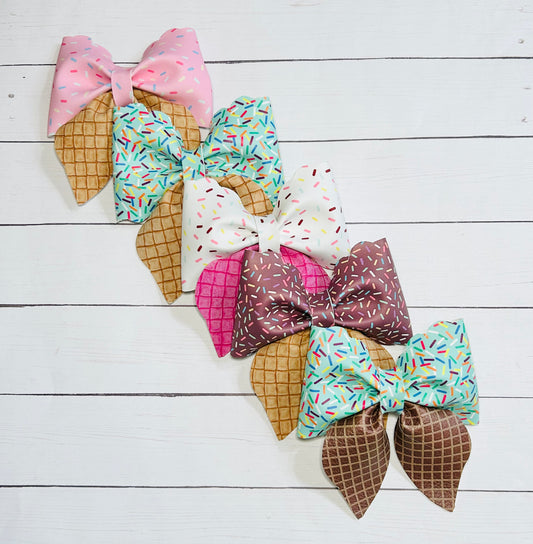 Ice Cream Cone w/Sprinkles Sailor Hair Bow Clip