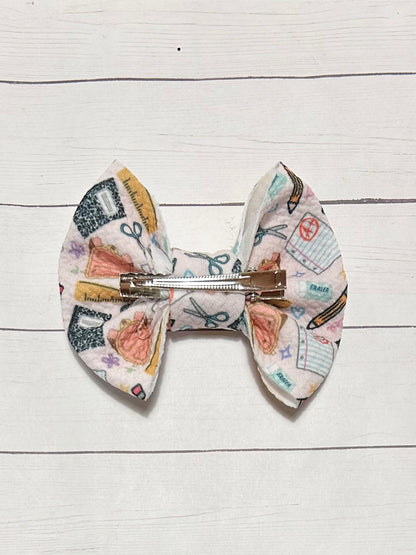 Back to School Fabric Hair Bow Clip