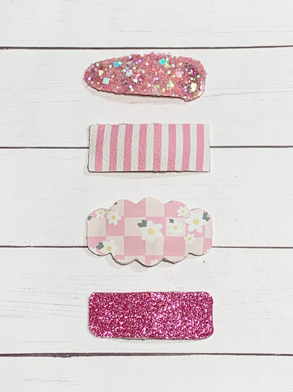 Pink Checkered 2” Snap Clip Set