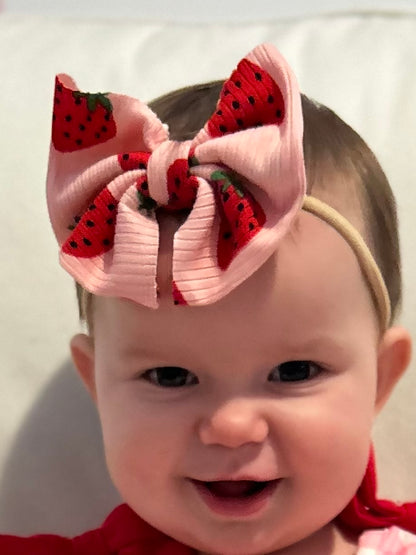 Pink Strawberry Headband Bow