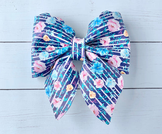 Blue Floral Sailor Hair Bow Clip