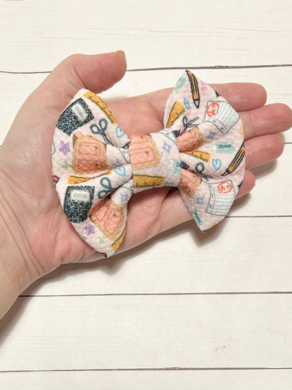 Back to School Fabric Hair Bow Clip