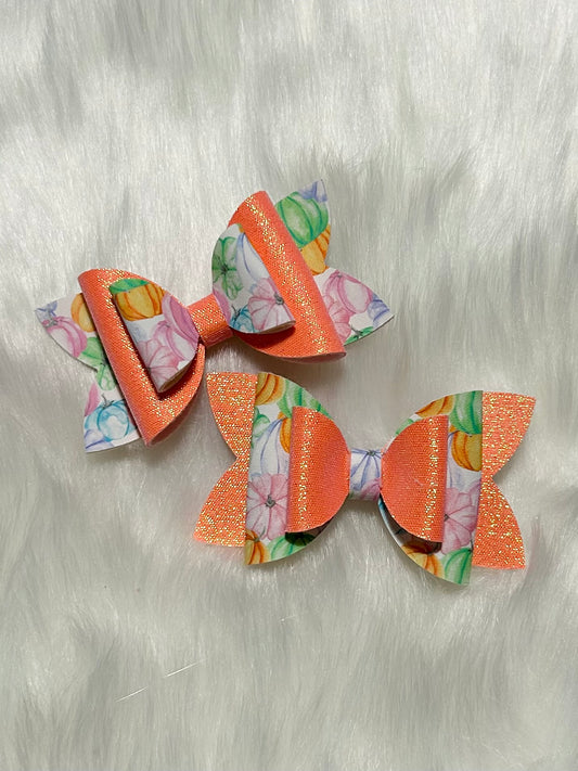 Fall Orange Pumpkins Set of Two Hair Bow Clip