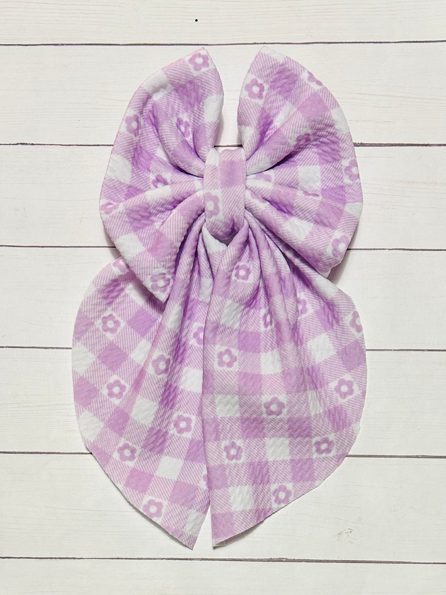 Purple Gingham Long-tailed Hair Bow Clip