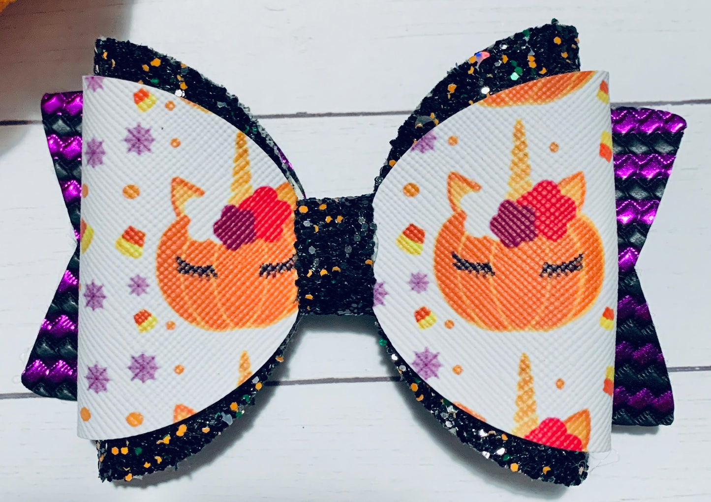 Halloween Pumpkin Unicorn Hair Bow Clip