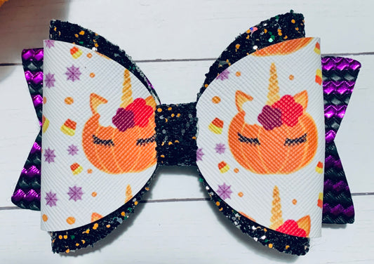 Halloween Pumpkin Unicorn Hair Bow Clip